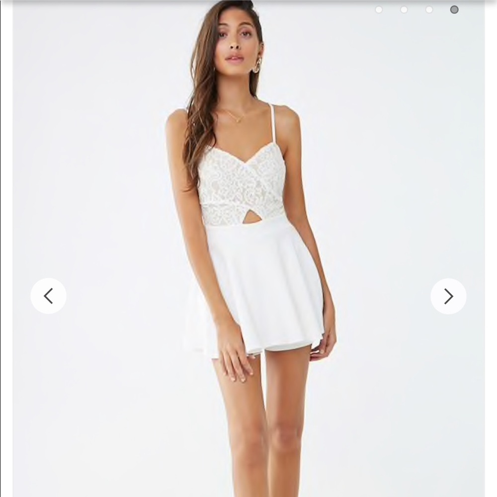 White lace cut out skirt romper